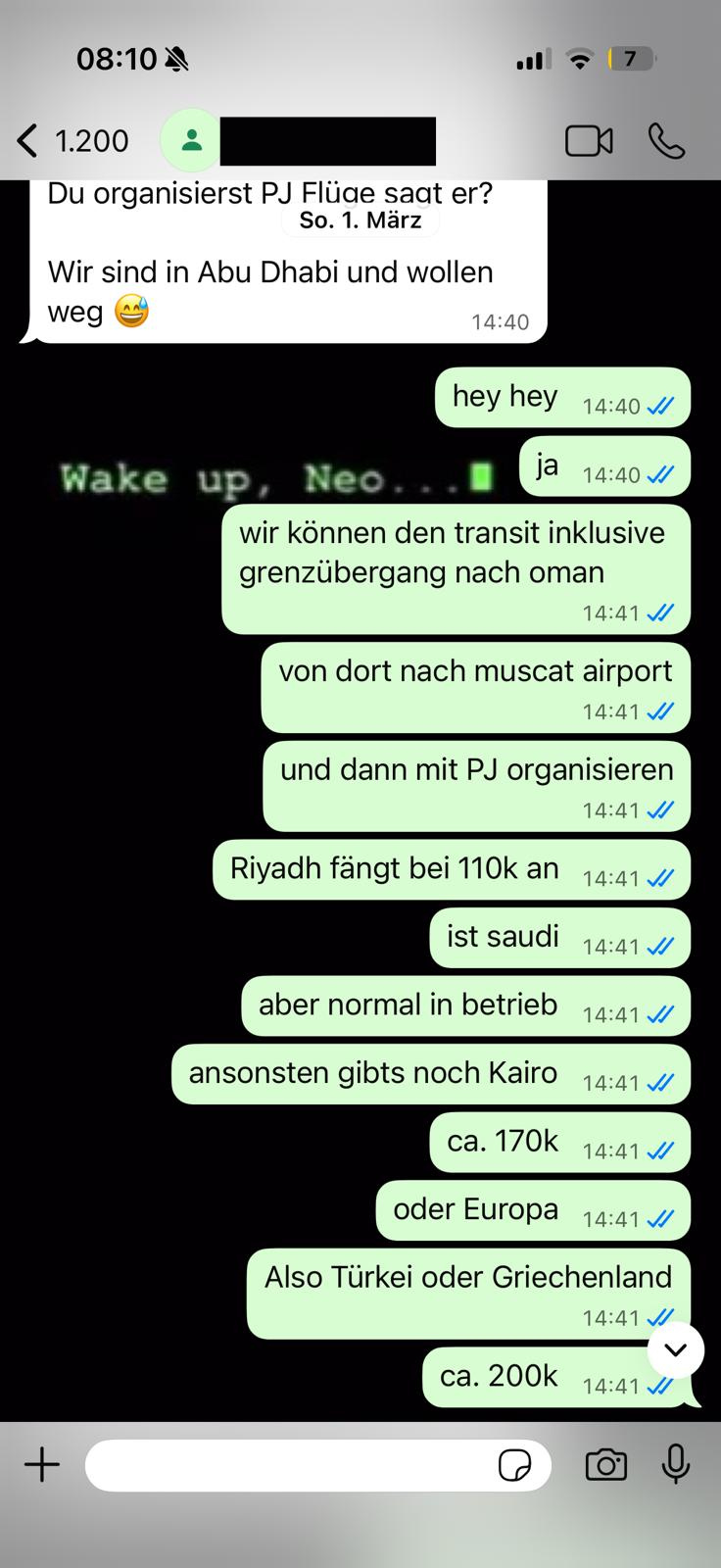 WhatsApp Koordination Abu Dhabi Evakuierung